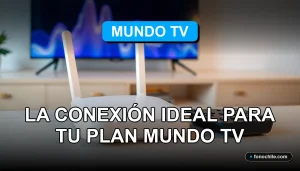 Un router moderno y un control remodo sobre una mesa de madera, con gráficos abstractos de colores en la pantalla del televisor.