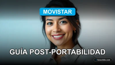 Una mujer latina sonriente, representando el servicio de atención al cliente de Movistar para la portabilidad numérica en Chile.