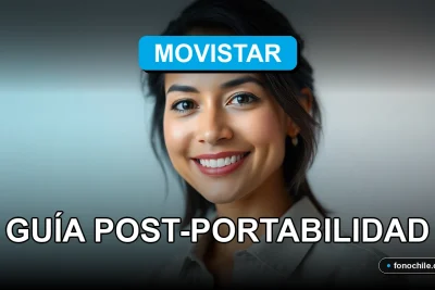 Una mujer latina sonriente, representando el servicio de atención al cliente de Movistar para la portabilidad numérica en Chile.