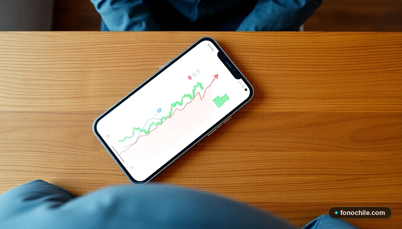 Gráfico abstracto de tendencia financiera positiva en smartphone, concepto de mejora crediticia.