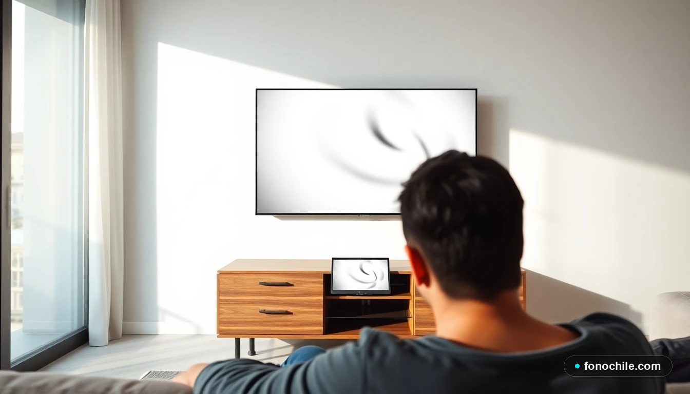 Antena de TV digital moderna instalada en el living de una casa en Chile, junto a una televisión plana.