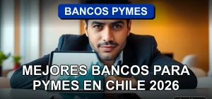 Análisis comparativo de servicios bancarios para pequeñas y medianas empresas en Chile, mostrando gráficos financieros abstractos.