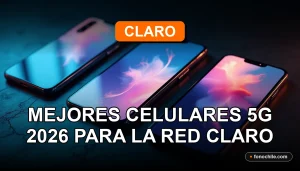 Los mejores celulares 5G del 2026 para la red Claro, mostrando pantallas con gráficos abstractos.