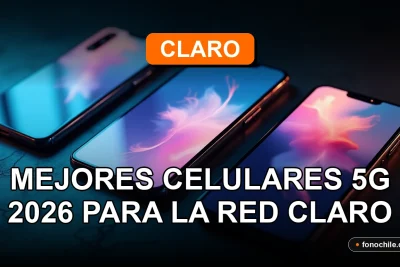 Los mejores celulares 5G del 2026 para la red Claro, mostrando pantallas con gráficos abstractos.