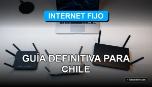 Comparativa de routers y módems modernos para internet fijo en Chile sobre escritorio minimalista.