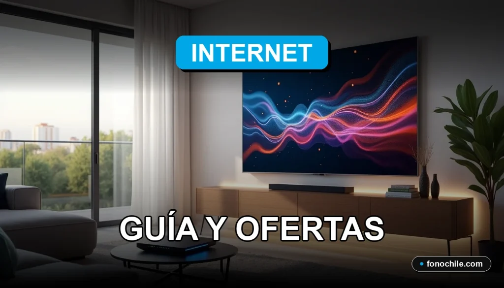 Planes de Internet y TV en Chile 2026 con gráficos abstractos de velocidad y conectividad.