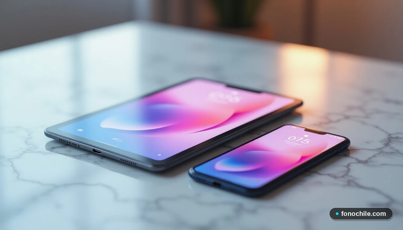 Tablet y teléfono mostrando interfaces genéricas para la gestión de servicios en Mi Claro Chile.