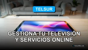 Una tableta moderna sobre un escritorio de madera clara muestra gráficos abstractos de colores, representando la aplicación de gestión de servicios Telsur.