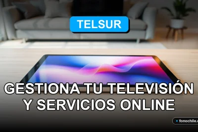 Una tableta moderna sobre un escritorio de madera clara muestra gráficos abstractos de colores, representando la aplicación de gestión de servicios Telsur.