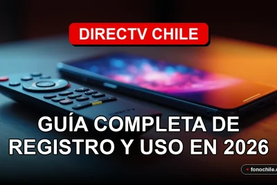 Moderno control remoto de DIRECTV Chile y un smartphone mostrando gráficos abstractos, sobre una mesa de madera clara.