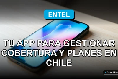 Aplicación Mi Entel en un teléfono inteligente mostrando gráficos de cobertura sobre un mapa de Chile.