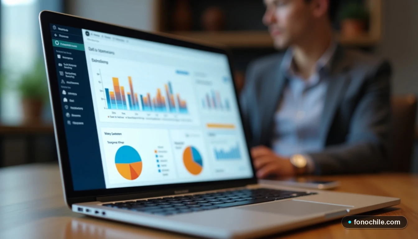 Pantalla de un computador mostrando un portal de cliente con gráficos de datos de uso y gestión de servicios.