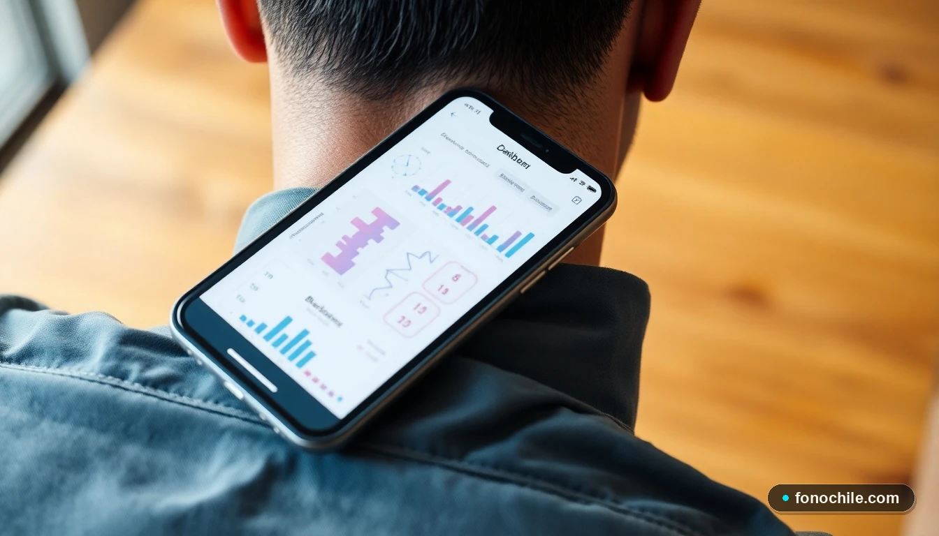 Persona revisando la aplicación Mi Movistar en su teléfono para gestionar servicios de telecomunicaciones.