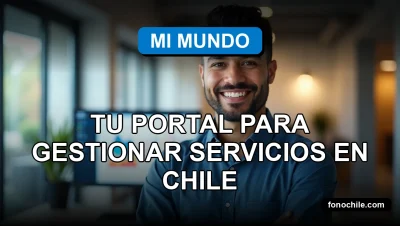 Portal de gestión de servicios Mi Mundo con gráficos abstractos en una pantalla