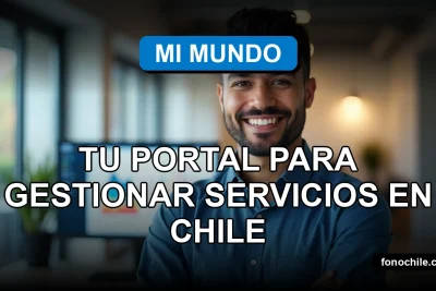 Portal de gestión de servicios Mi Mundo con gráficos abstractos en una pantalla