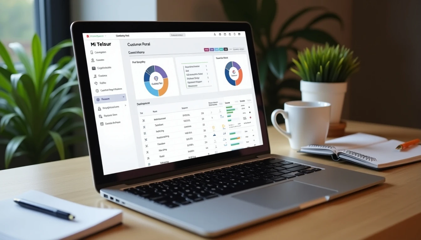 Laptop mostrando el portal de cliente Mi Telsur para gestionar servicios en línea
