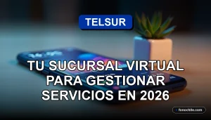 Modern smartphone showing abstract data graphs rests on a clean wooden table next to a stylized plant, representing the Mi Telsur virtual branch.