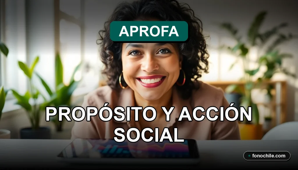 Misión APROFA 2026 - Propósito y Acción Social - Una mujer latina sonriente en un entorno de trabajo social moderno.
