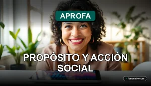 Misión APROFA 2026 - Propósito y Acción Social - Una mujer latina sonriente en un entorno de trabajo social moderno.