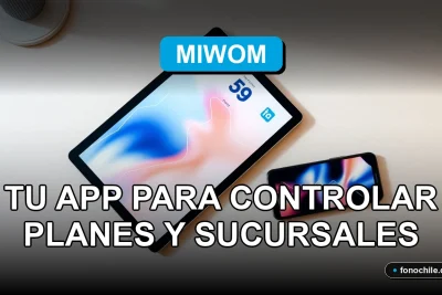 Una aplicación de gestión empresarial MiWOM mostrando gráficos de análisis en una tablet sobre un escritorio moderno.