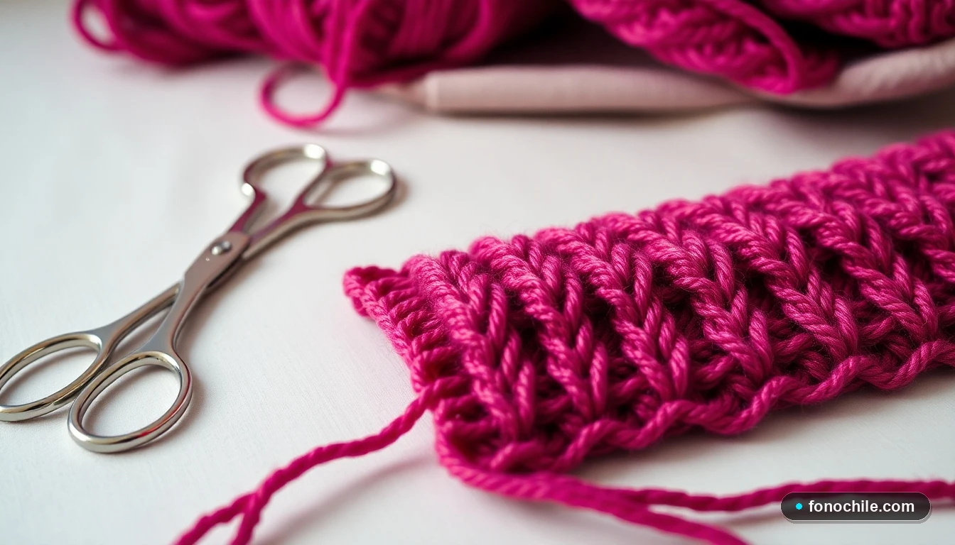 Muestra de tejido tricot con patrón de cable detallado en color magenta, demostrando la alta calidad y estilo de la colección 2026.