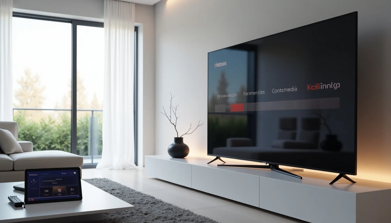 Configuración moderna de entretenimiento en el hogar con Smart TV y aplicación Movistar TV