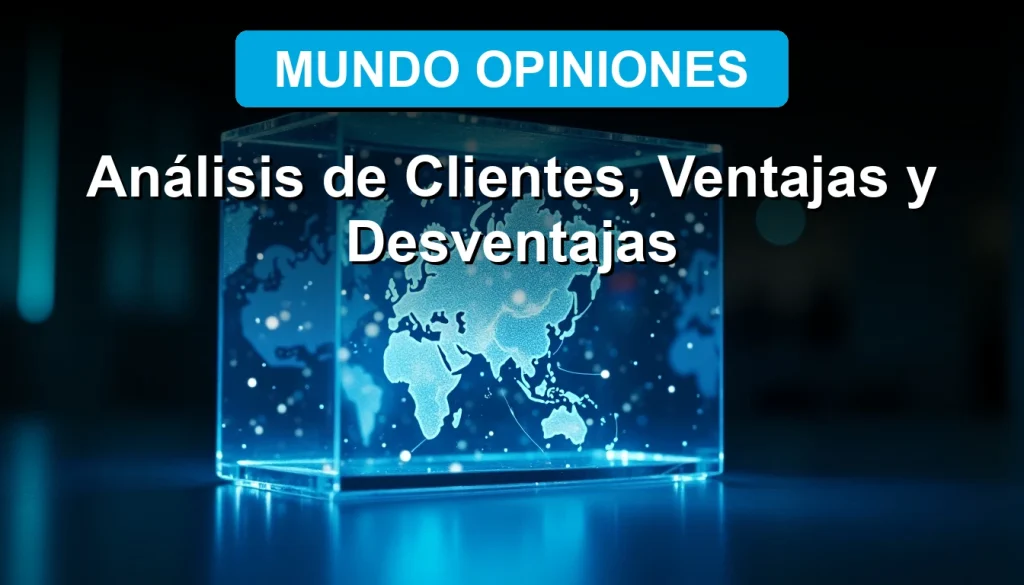 Una interfaz de análisis de datos de Mundo Opiniones 2026 mostrando gráficos globales de opinión de clientes en una pantalla holográfica transparente.