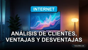 Análisis de opiniones de clientes sobre servicios de internet en 2026 mostrando gráficos abstractos en una pantalla.