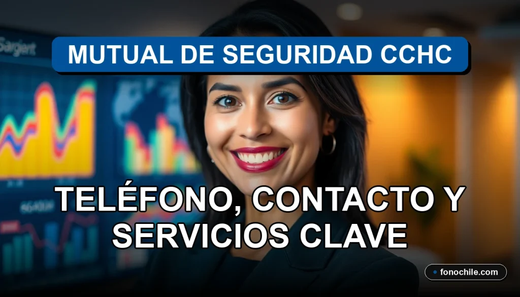 Una mujer latina sonriente, profesional de Mutual de Seguridad, en un entorno de oficina moderna y segura.