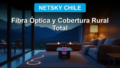Fibra óptica de NetSky Chile 2026 llevando internet de alta velocidad a una casa rural moderna con cobertura total.