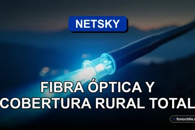 NetSky fiber optic cable glowing with blue light against a dark background, representing high-speed internet expansion across Chile.