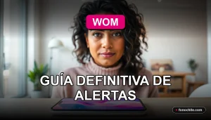 Guía de configuración de notificaciones y alertas de la compañía de telecomunicaciones WOM en un smartphone moderno.