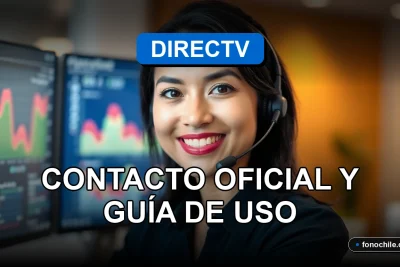Una mujer latina sonriente, representante de atención al cliente de DIRECTV Chile, en un entorno profesional moderno.