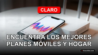 Planes móviles y de internet hogar Claro 2026 con gráficos abstractos en pantallas.