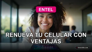 Cliente feliz revisando las nuevas ofertas de renovación de celular Entel 2026 en su dispositivo.