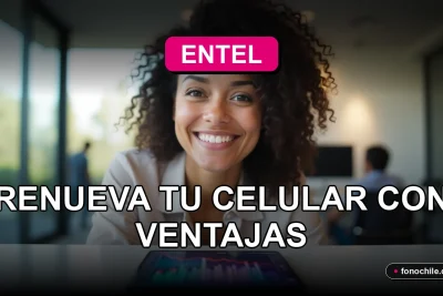 Cliente feliz revisando las nuevas ofertas de renovación de celular Entel 2026 en su dispositivo.