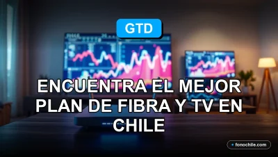 Un plan de fibra óptica GTD en un hogar moderno en Chile, con gráficos abstractos en pantallas.