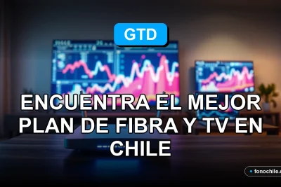 Un plan de fibra óptica GTD en un hogar moderno en Chile, con gráficos abstractos en pantallas.