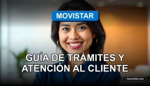 Una mujer latina sonriente, representando el servicio de atención al cliente de Movistar, en un entorno profesional y moderno.