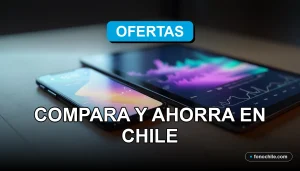 Comparador de ofertas de servicios móviles e internet en Chile mostrando gráficos abstractos en pantallas.