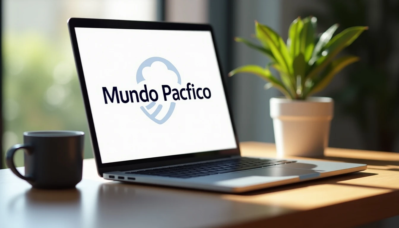 Escritorio moderno en casa chilena con laptop mostrando ofertas de telecomunicaciones de Mundo Pacífico para el año 2026.