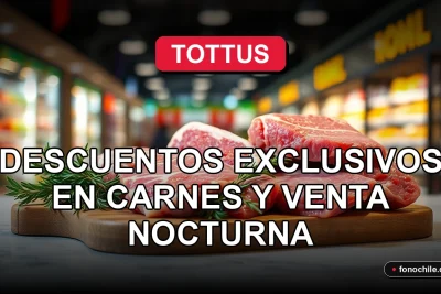 Ofertas de carnes frescas y venta nocturna en supermercado Tottus, con productos en exhibición.