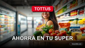 Ofertas de supermercado Tottus en frutas, verduras y productos de despensa sobre una mesa de madera.