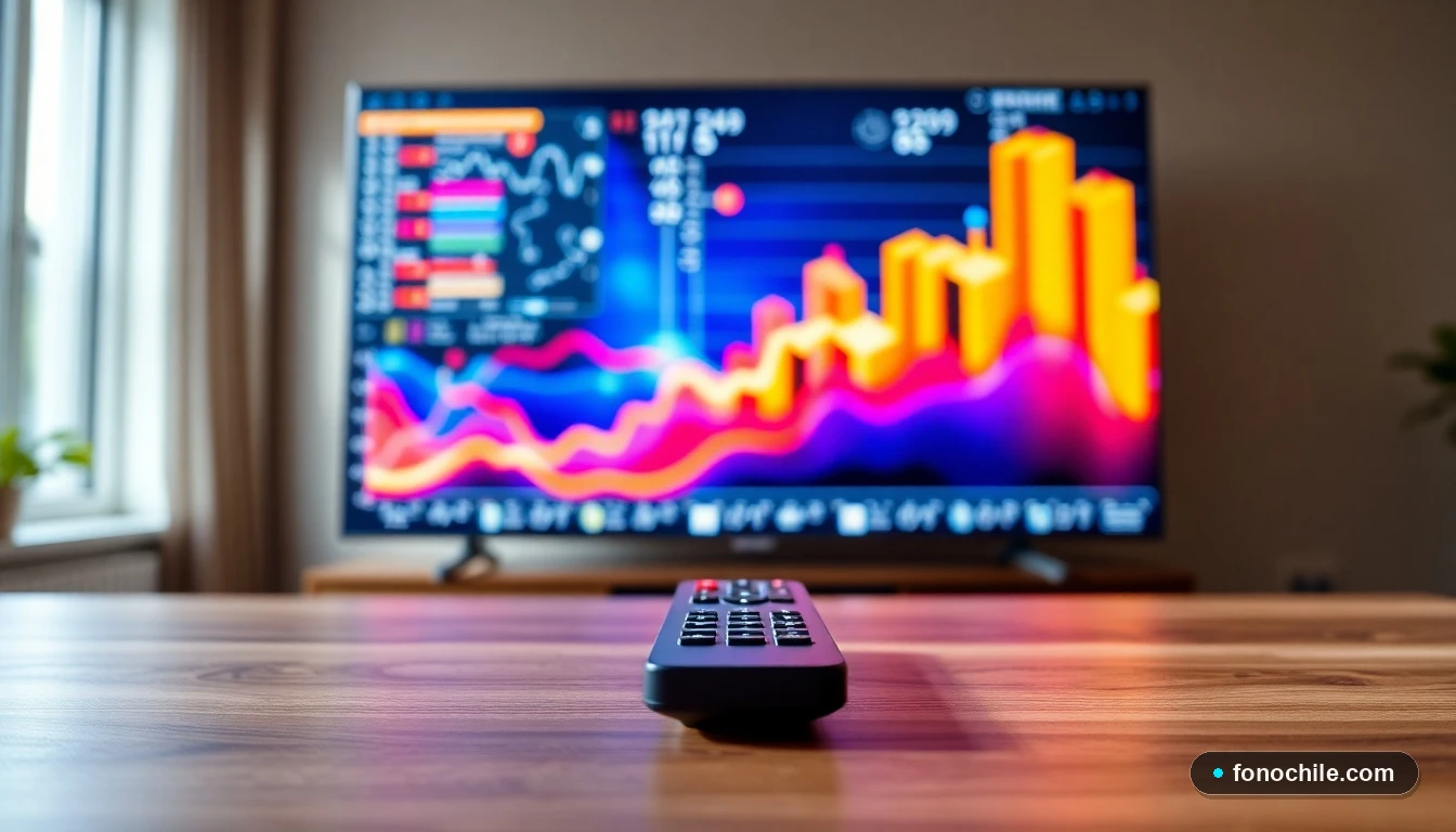 Comparador visual de ofertas de televisión con gráficos de colores en pantalla plana moderna.
