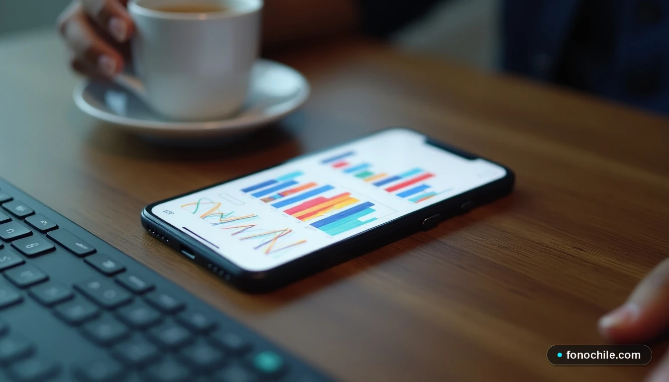 Smartphone mostrando gráficos de comparación de ofertas de telefonía móvil en Chile