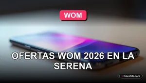 Ofertas de planes de telefonía móvil WOM en La Serena, Chile. Un teléfono inteligente moderno sobre un escritorio con gráficos abstractos en su pantalla.