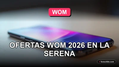 Ofertas de planes de telefonía móvil WOM en La Serena, Chile. Un teléfono inteligente moderno sobre un escritorio con gráficos abstractos en su pantalla.