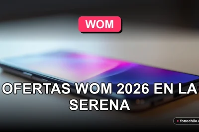 Ofertas de planes de telefonía móvil WOM en La Serena, Chile. Un teléfono inteligente moderno sobre un escritorio con gráficos abstractos en su pantalla.