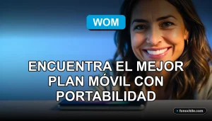 Mujer hispana sonriente con teléfono móvil, representando el servicio de portabilidad de WOM.