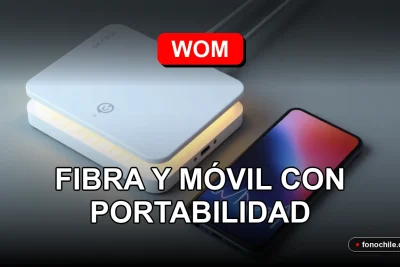 Ofertas de fibra óptica y móvil con portabilidad de WOM para 2026 en una mesa de trabajo moderna.